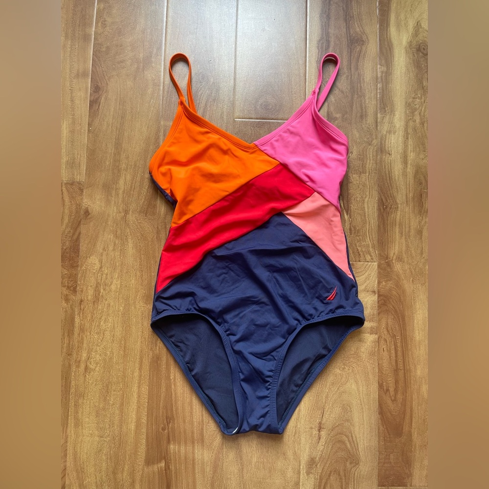 Nautica Orange Blue and Pink One Piece Swimsuit